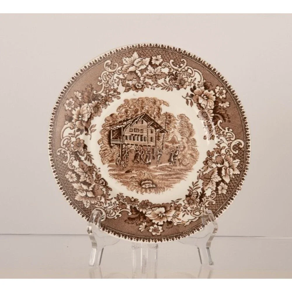 Vintage Enoch Wedgwood  Brown Avon Cottage Rim Soup Set of 3